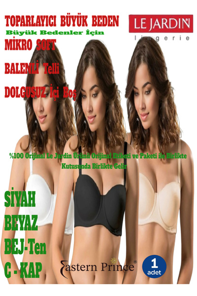 Le Jardin Toparlayıcı Büyük Beden Sütyen Mikro Soft Balenli Telli Dolgusuz İçi Boş C Kap Siyah Beyaz Bej