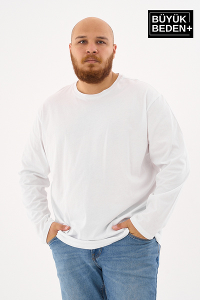 Superlife Ανδρικό μακρυμάνικο μπλουζάκι με λαιμόκοψη 2 κλωστών σε μεγάλο μέγεθος