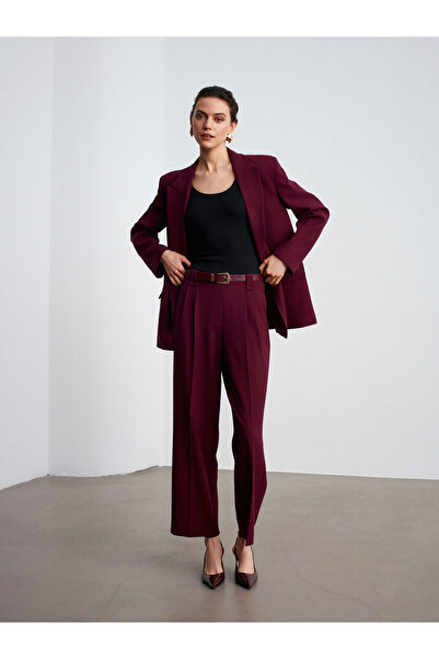 Dilvin 72178 بنطلون قماش مطوي مزدوج - لون بورجوندي