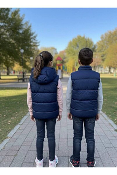 YusGos Unisex Girl/Boy Baby Children's Waterproof Inflatable Padded Vest with Zipper Pockets (2-15 Years) Navy Blue 12-