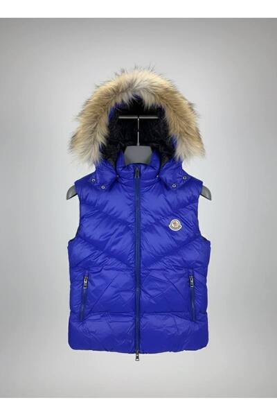 YusGos Baby Girl Child Waterproof Zippered Furry Hooded Pocket Inflatable Padded Vest (2-15 Years) Blue 5 Years