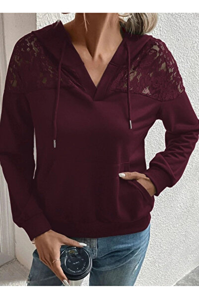 Silerra Women's Long Sleeve Hooded Lace-Up Ruched Viscose Two Thread Blouse