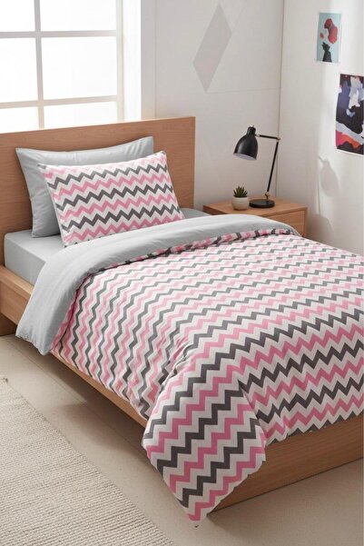 üntaş Life Series Pink Gray Zigzag Single Duvet Cover Set Estekpembegriset