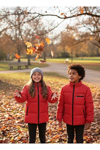 YusGos Unisex Baby Girl/Boy Waterproof Inflatable Coat with Hidden Hooded Zipper Pockets (2-15 Years) Red