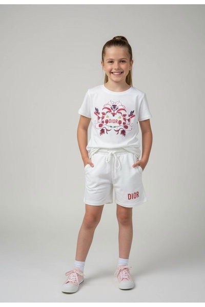 YusGos Girl's Cotton Floral High-Quality Shorts Set (3-15 Years) White 12-13 Years