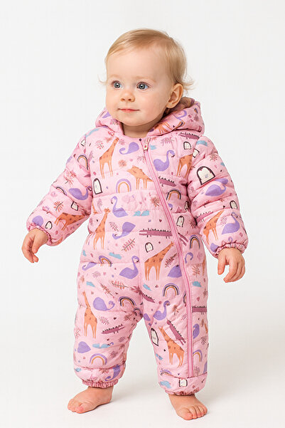 Mika Bebek & Çocuk Safari Desenli Içi Kürklü Kapüşonlu Kız Bebek Astronot Koz...