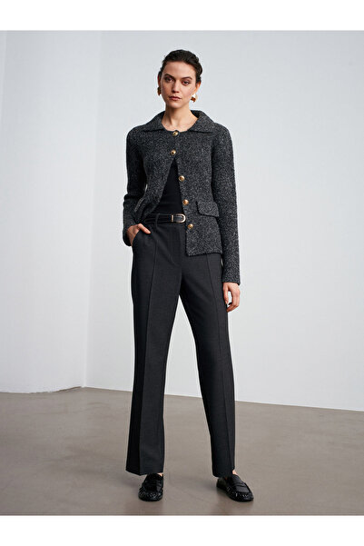 Dilvin 72208 Pantaloni din țesătură melange cu curea-antracit