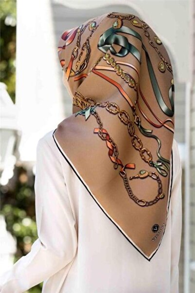 Vissona Μεταξωτό μαντήλι Tivil 17558 - 3 - 0004 Μοτίβο με αλυσίδα σε μπεζ χρώμα