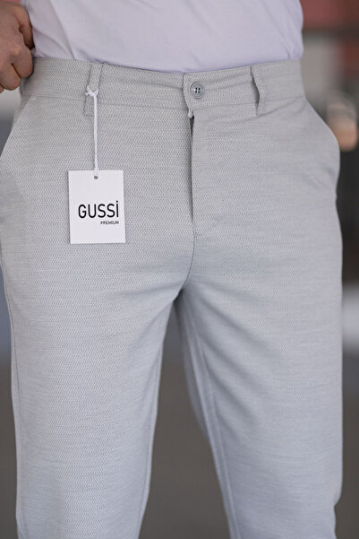 DOPPİO'N DENİM Šedé pánské kalhoty z pružného lycrou slim fit