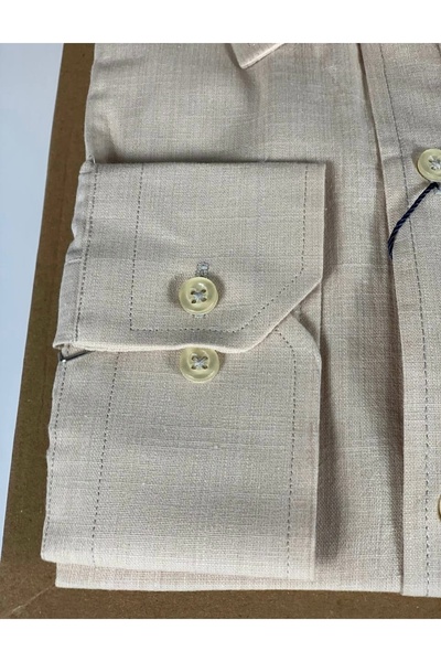 YusGos Long Sleeve Cotton Easy Iron Flannel Regular Fit Premium Men's Shirt Cream L