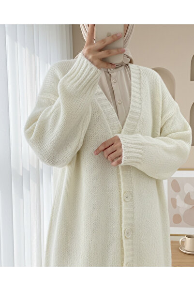 Modamorfo Buttoned Front Knitted Sweater Cardigan - Ecru