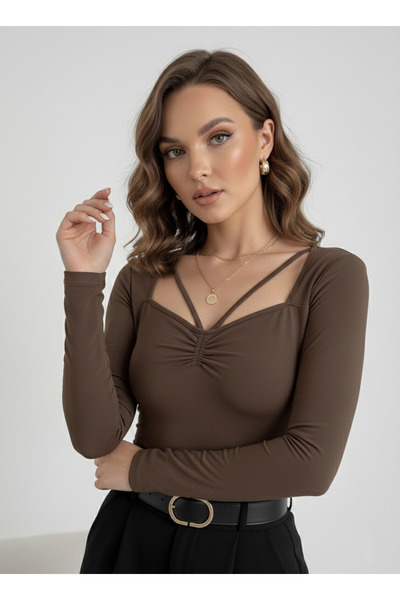 ns nirvana secret Γυναικεία μπλούζα με μακριά μανίκια λεπτομέρεια με σούρες