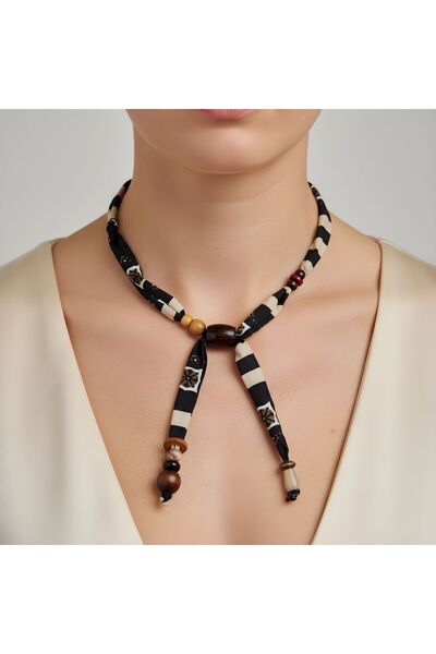 Snartun Leopard Patterned Beaded Fabric Necklace |   Bohemian Style |   Light...