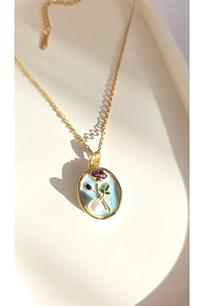 MİLUNXTE قلادة مينا - قلادة مينا من الفولاذ - قلادة مينا مزينة بالزهور