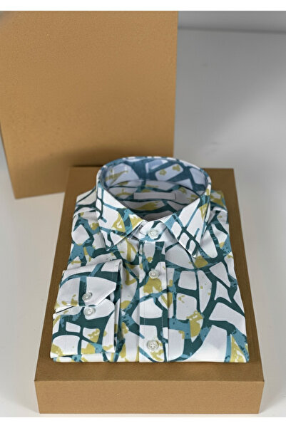 YusGos Long Sleeve Cotton Easy Iron Patterned Regular Fit Premium Men's Shirt Multi Color 2XL