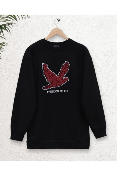 Modamorfo Bird Printed Rose Gold Crew Neck Sweat