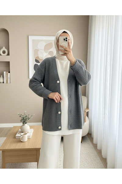 Modamorfo Buttoned Corded Knitwear Cardigan