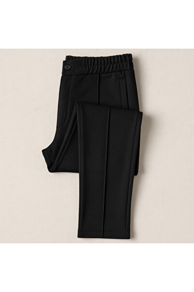 YusGos Cotton Fabric Embossed Striped (piped) Buttoned Basic Comfortable Cut Trousers Black 2XL