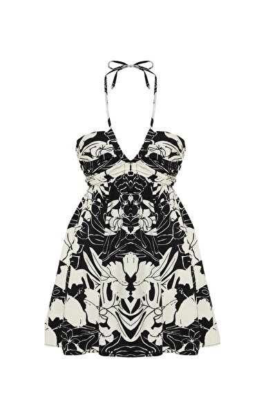 YusGos Women's Neck and Back Tie-Up Backless Mini Dress Beige