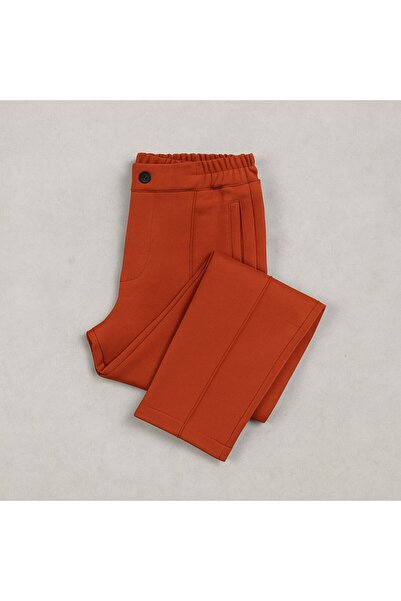 YusGos Cotton Fabric Embossed Striped (piped) Buttoned Basic Comfortable Cut Trousers Orange XL