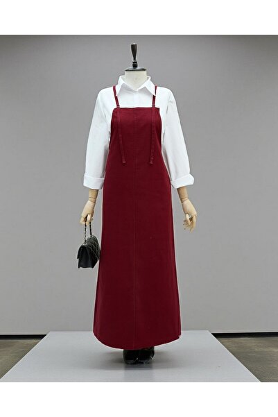 Modamorfo Gabardine Gilet Dress with Strap - Burgundy