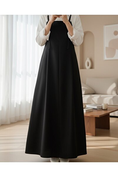 Modamorfo Gabardine Gilet Dress with Strap -Black