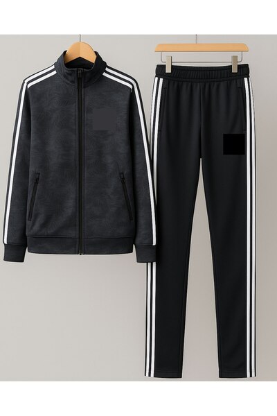 YusGos Women's Zippered Scuba Fabric High Quality Bottom Top Leafed Sports Tracksuit Set (Anthracite) Anthracite