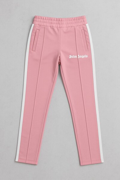 YusGos Cotton Fabric Embossed Striped Elastic Waist Tight Zipper Detail Leg Detail Sports Sweatpants Pink XL