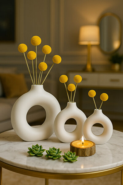 aymumi home 3'lü Bohem Halka Vazo Özel Tasarım Hediyelik Set