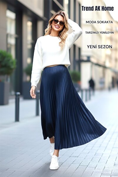 OSKAR FIRÇA Pleated Skirt with Elastic Waist - Color Dark Blue (Standard Size)