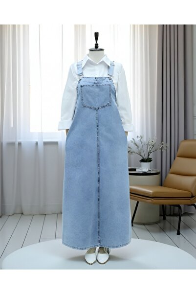 Modamorfo Pocket Detailed Strap Jeans Salopet - Ice Blue