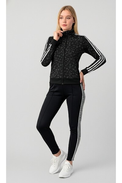 YusGos Women's Zippered Diving Scuba Fabric High Quality Bottom Top Sports Tracksuit Set Black XL