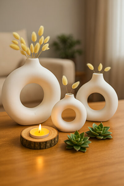 aymumi home 3'lü Bohem Halka Vazo Özel Tasarım Hediyelik Set