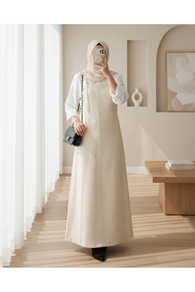 Modamorfo Gabardine Gilet Dress with Strap -Beige