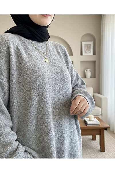 Modamorfo Pompom Textured Casual Knit Sweater - Gray