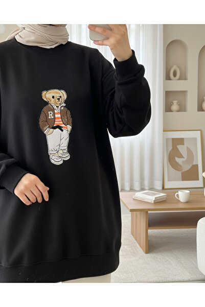 Modamorfo Світло-сірий трикотажний светр з вишивкою ведмедика - чорний