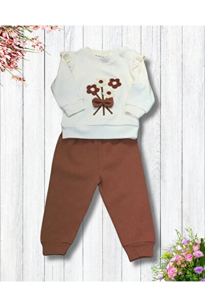 YusGos Floral Flared Sleeve Monthly Baby Girl Set Brown 6-9 Months
