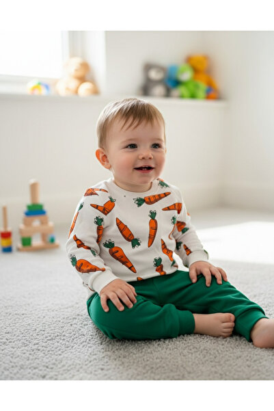 YusGos Carrot Printed Month Old Baby Boy Suit Green 0-6 Months