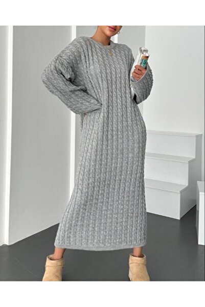 Modamorfo Hair Knitwear Dress -Gray