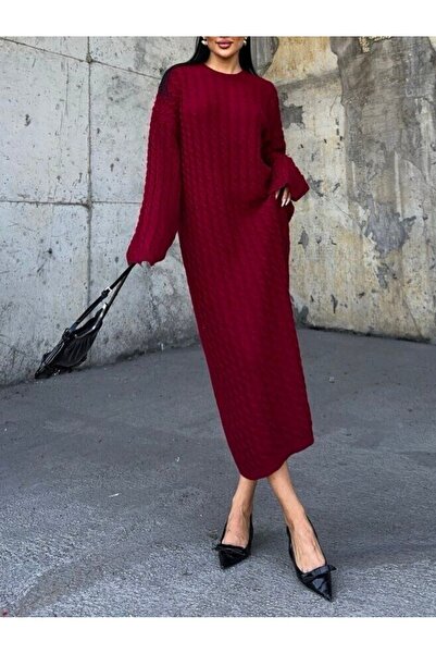 Modamorfo Hair Knitwear Dress - Burgundy