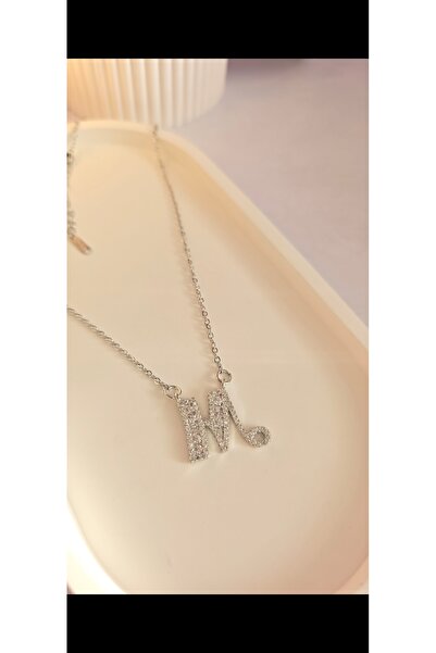 MİLUNXTE M Harfli Kolye - M Harf Kolye - Harfli Çelik Kolye - Taşlı Ve Harfli...