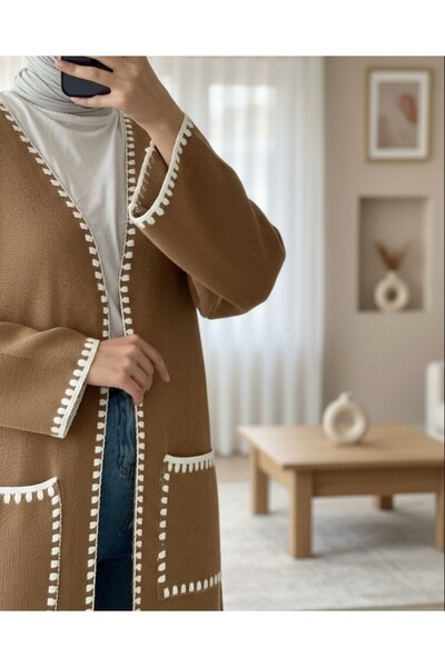 Modamorfo Double Pocket Belted Knitwear Cardigan -Cinnamon