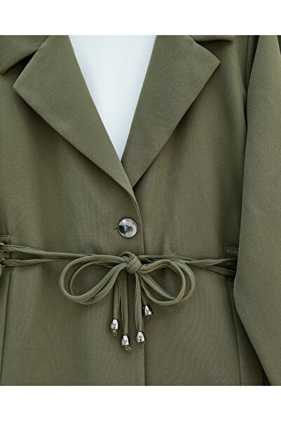 Modamorfo Double Breasted Collar Double Lace Jacket Trousers Suit -Khaki