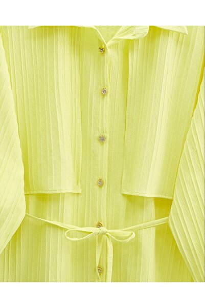 Modamorfo Πουκάμισο με λεπτομέρεια μπολερό με πέτρινο κουμπί με δεμένη μέση - Κίτρινο