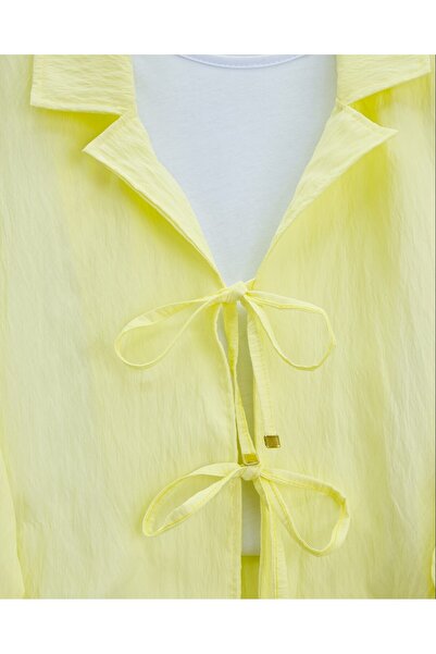 Modamorfo Double Breasted Collar Double Lace Skirt Suit - Light Yellow