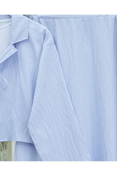 Modamorfo Double Breasted Collar Double Lace Skirt Suit - Baby Blue