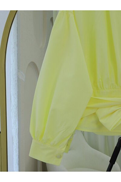 Modamorfo Half Button Waist Belted Poplin Shirt - Light Yellow