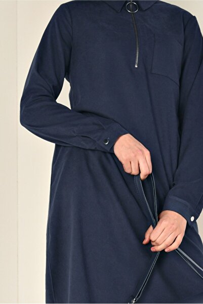 Alvina Men's Collar Suede Tunic with Front Zipper Detail 4698