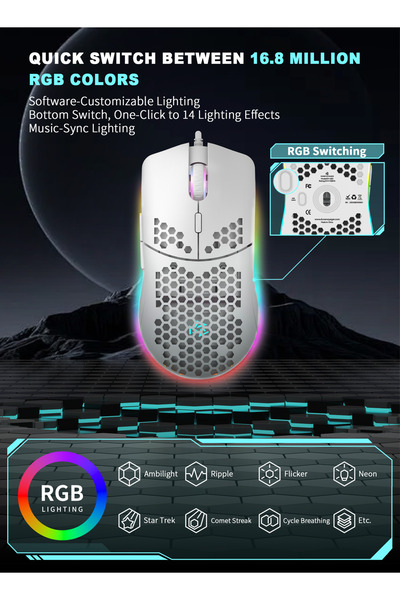 DuneVoyager DV-GE5 Gaming Mouse (Honeycomb, 1-12800 DPI, 6 Programmable Buttons, RGB)