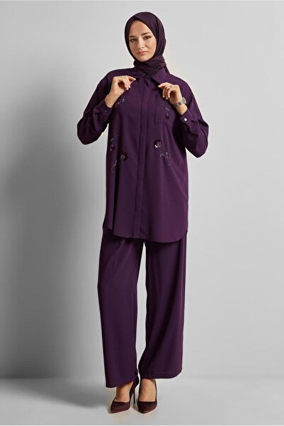 Alvina Shirt Collar Pants Suit 45418
